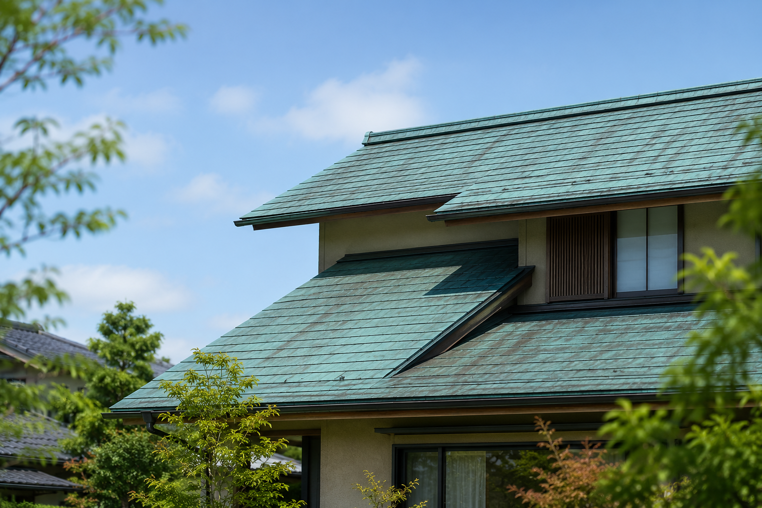 銅板屋根の緑青——時間が生む青緑の意匠と邸宅の風格